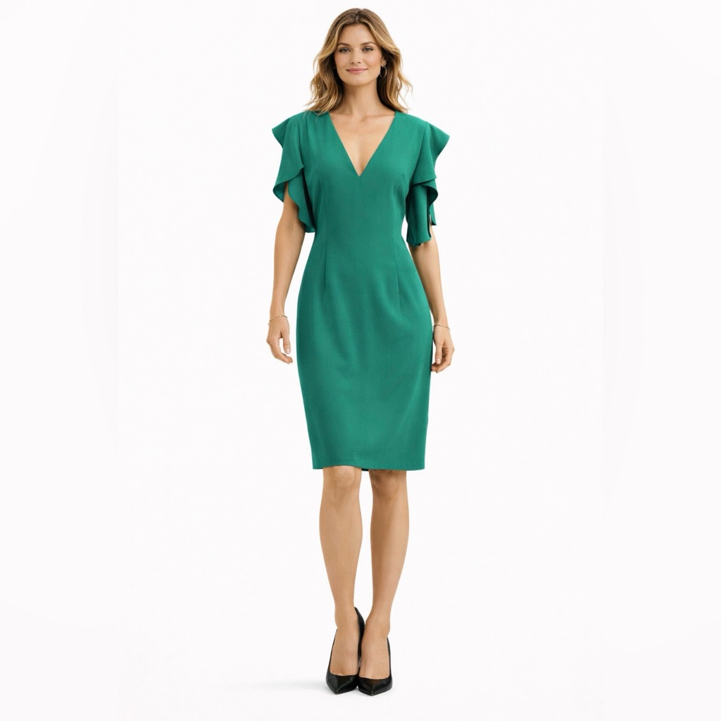 Anthropologie Mika Mindel Dress 10 Emerald Green Flutter Short Sleeve V Neck